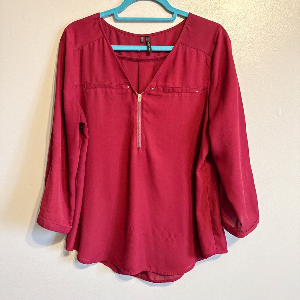 Maurices Red Zip Front Blouse Long Sleeve Work Top Size Large